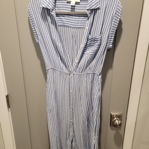 Elegant Blue Striped Midi Dress